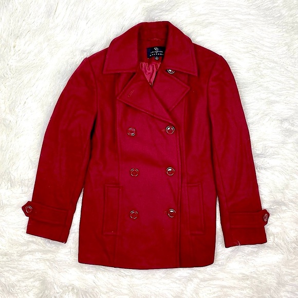 Gallery Collection GC Red Classic Wool Double Breasted Peacoat Vtg Button Front - Picture 15 of 16